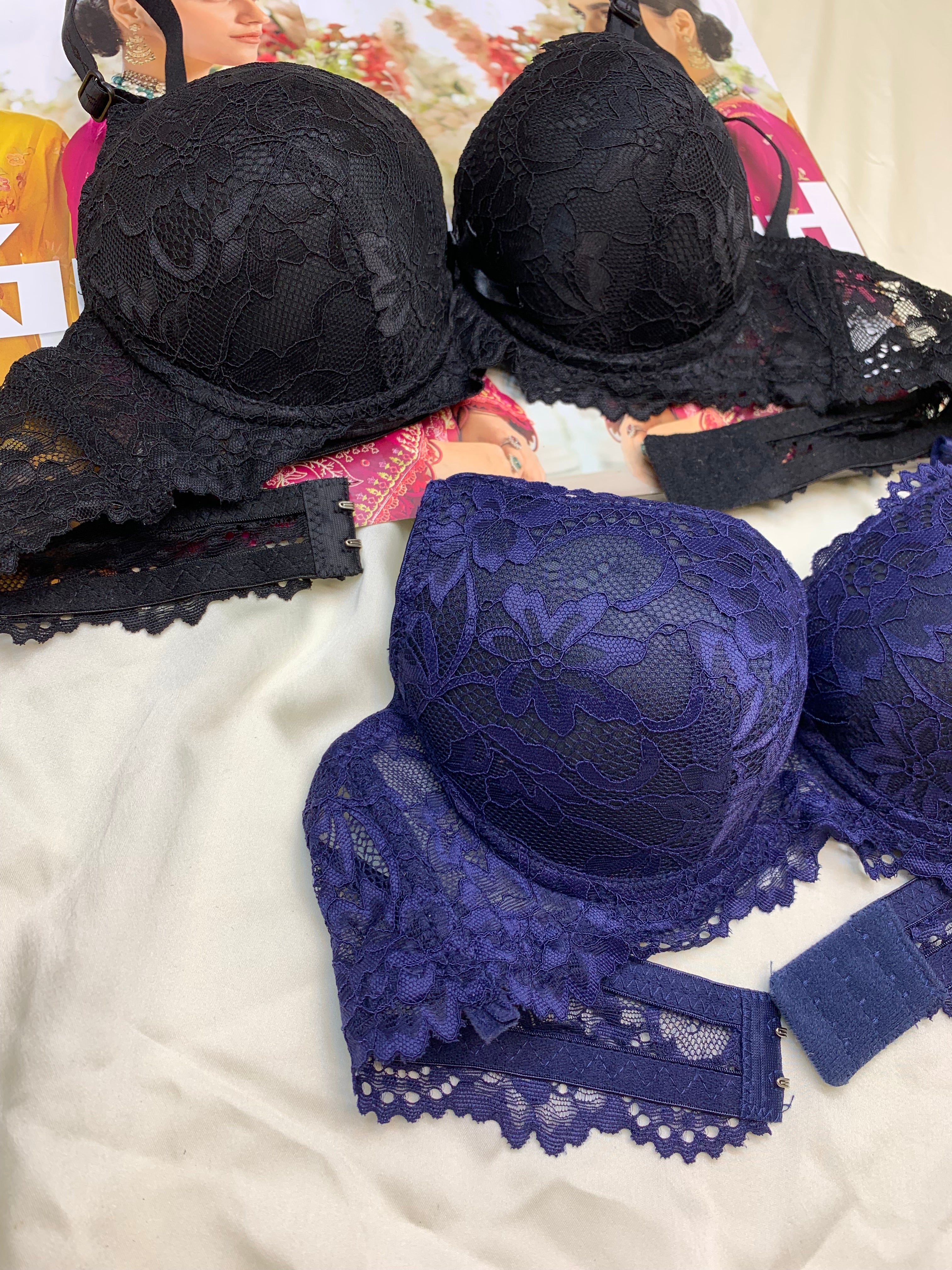 (34-38)b Elegant Double Padded Push-up Lace Bridal Bra (162)*