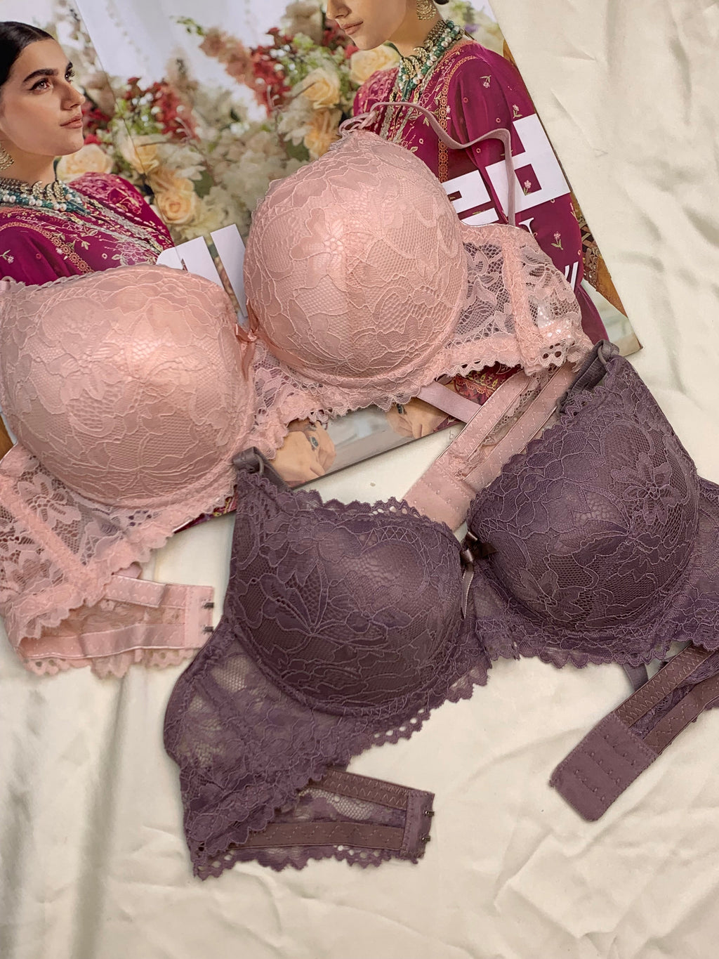 (34-38)b Elegant Double Padded Push-up Lace Bridal Bra (162)*