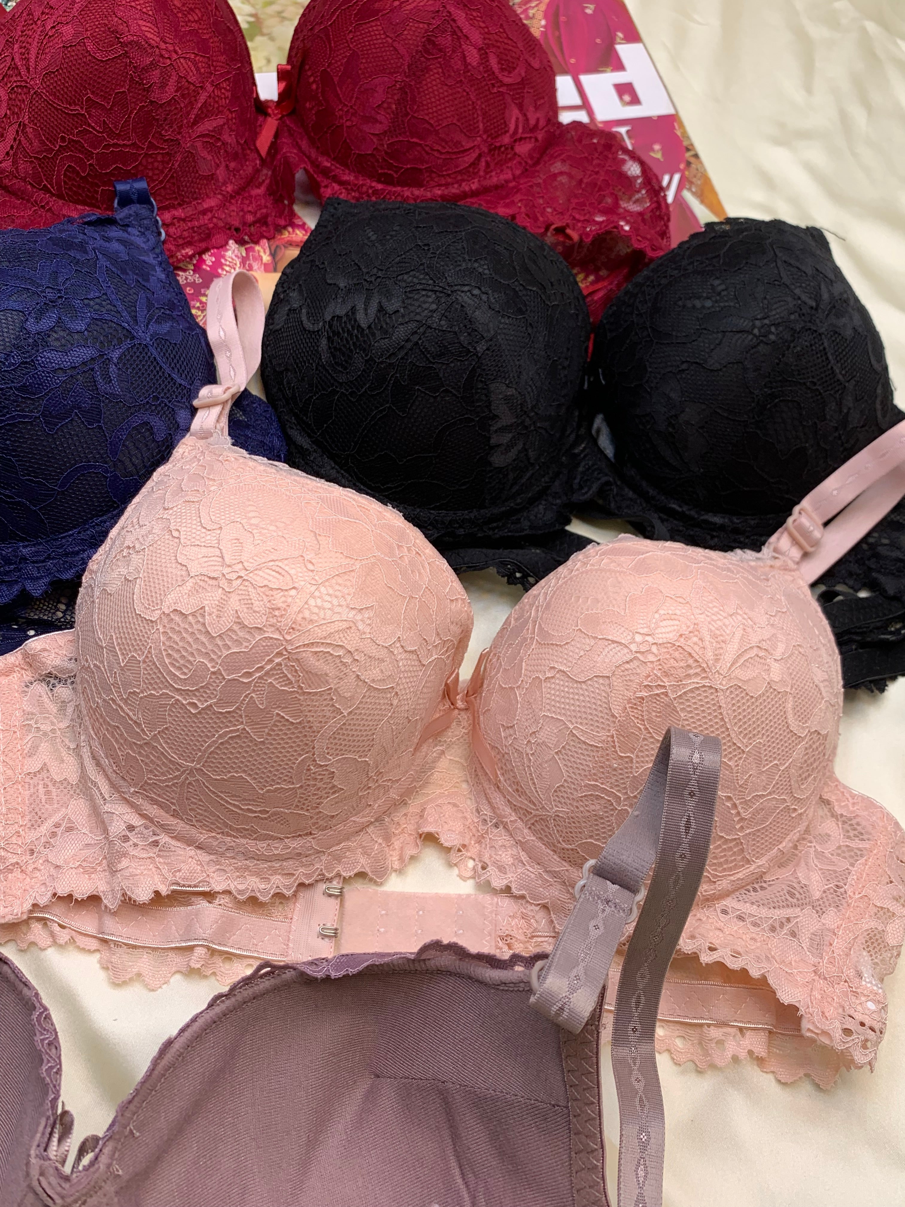 (34-38)b Elegant Double Padded Push-up Lace Bridal Bra (162)*