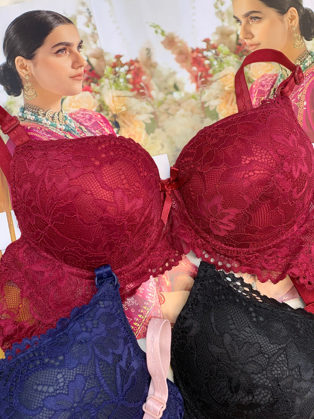 (34-38)b Elegant Double Padded Push-up Lace Bridal Bra (162)*