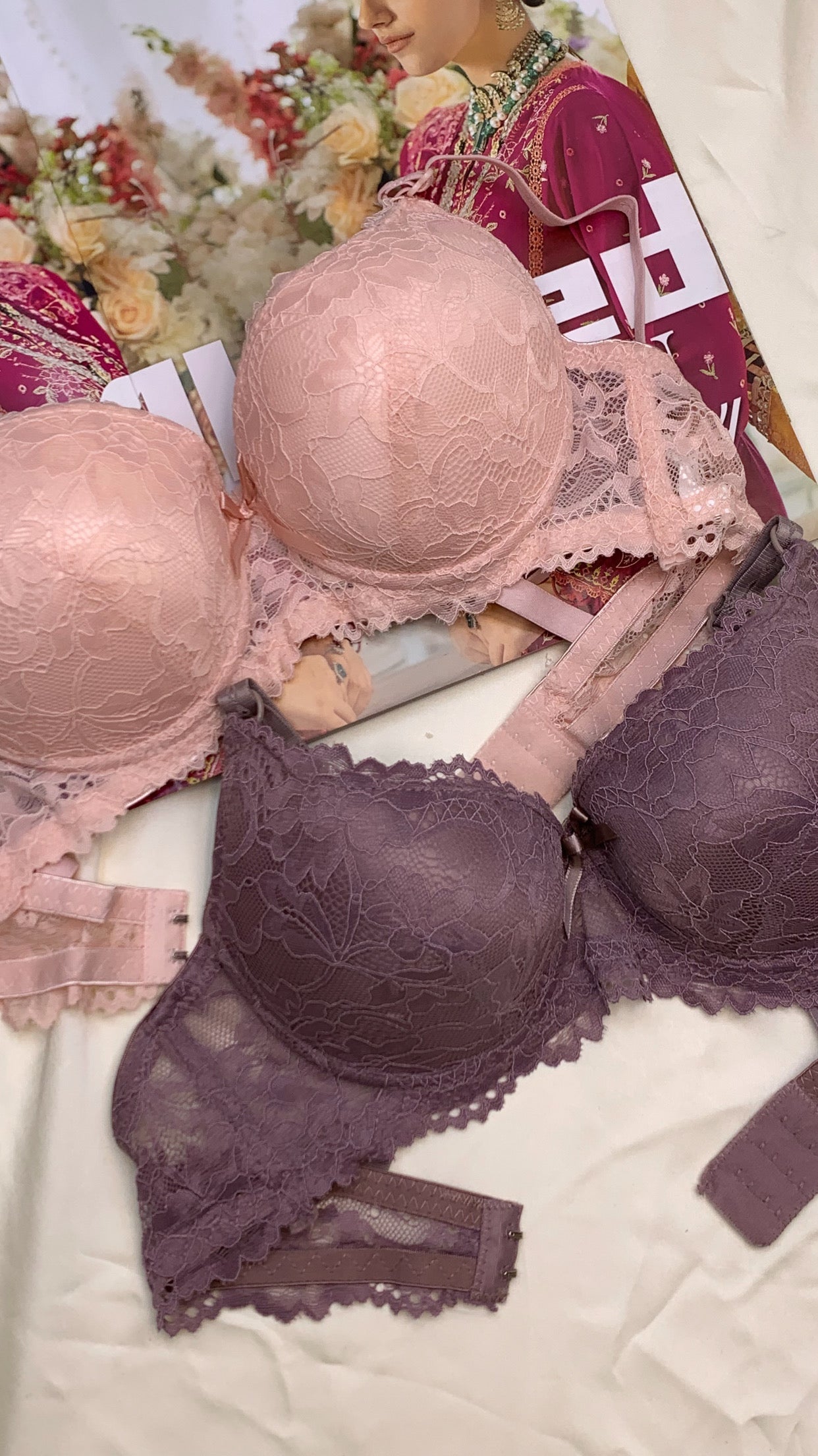 (34-38)b Elegant Double Padded Push-up Lace Bridal Bra (162)*