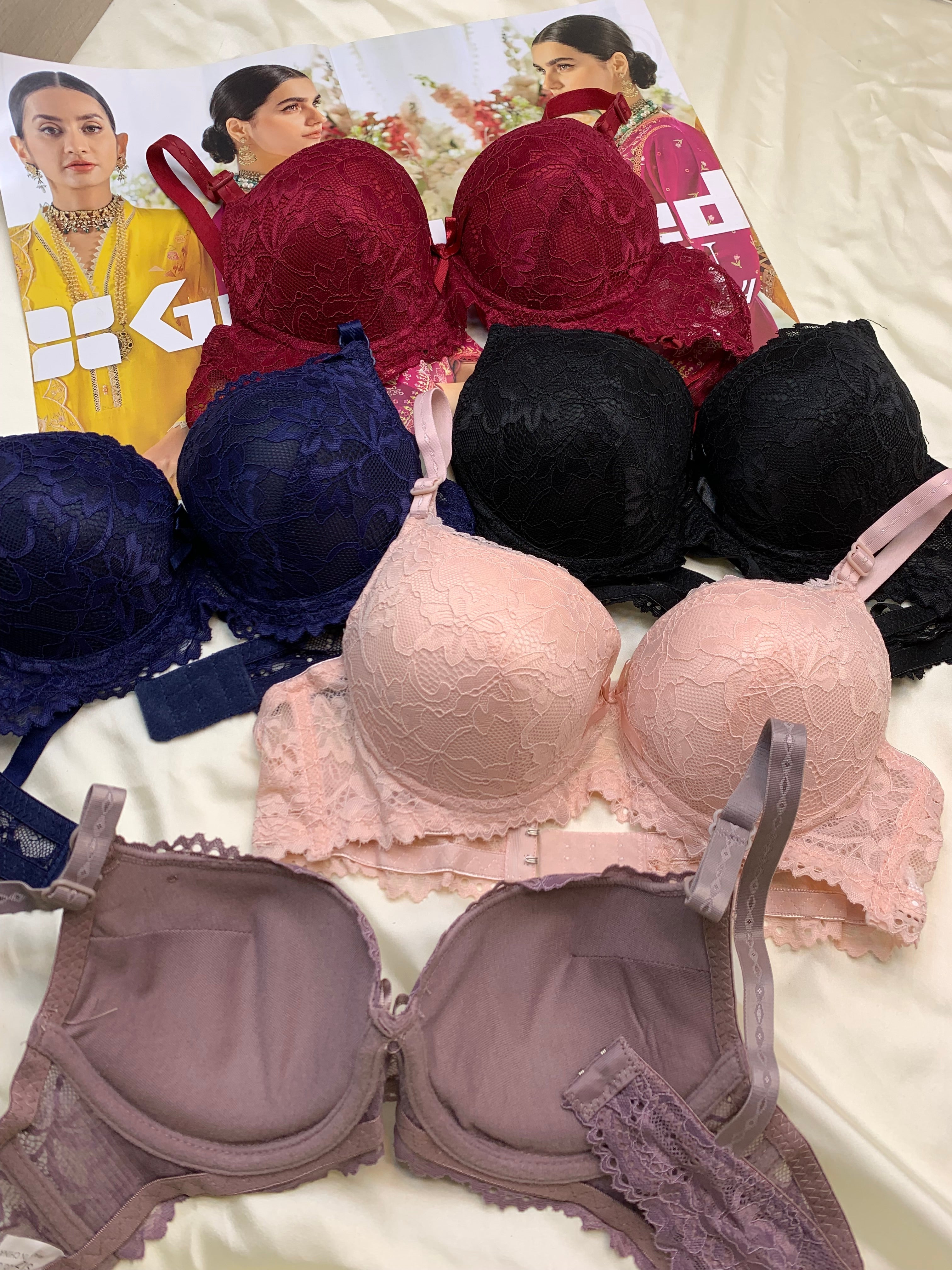 (34-38)b Elegant Double Padded Push-up Lace Bridal Bra (162)*