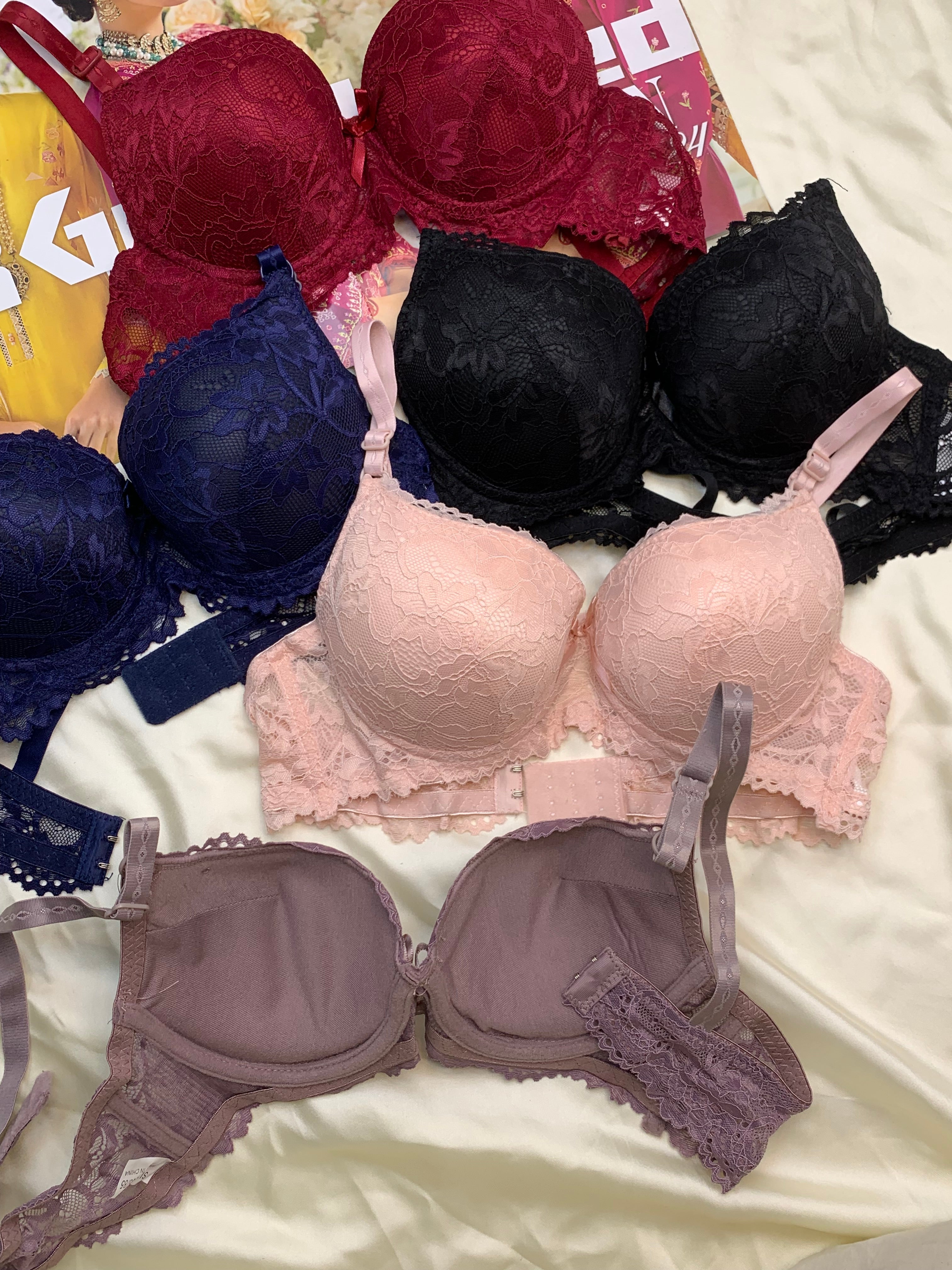 (34-38)b Elegant Double Padded Push-up Lace Bridal Bra (162)*