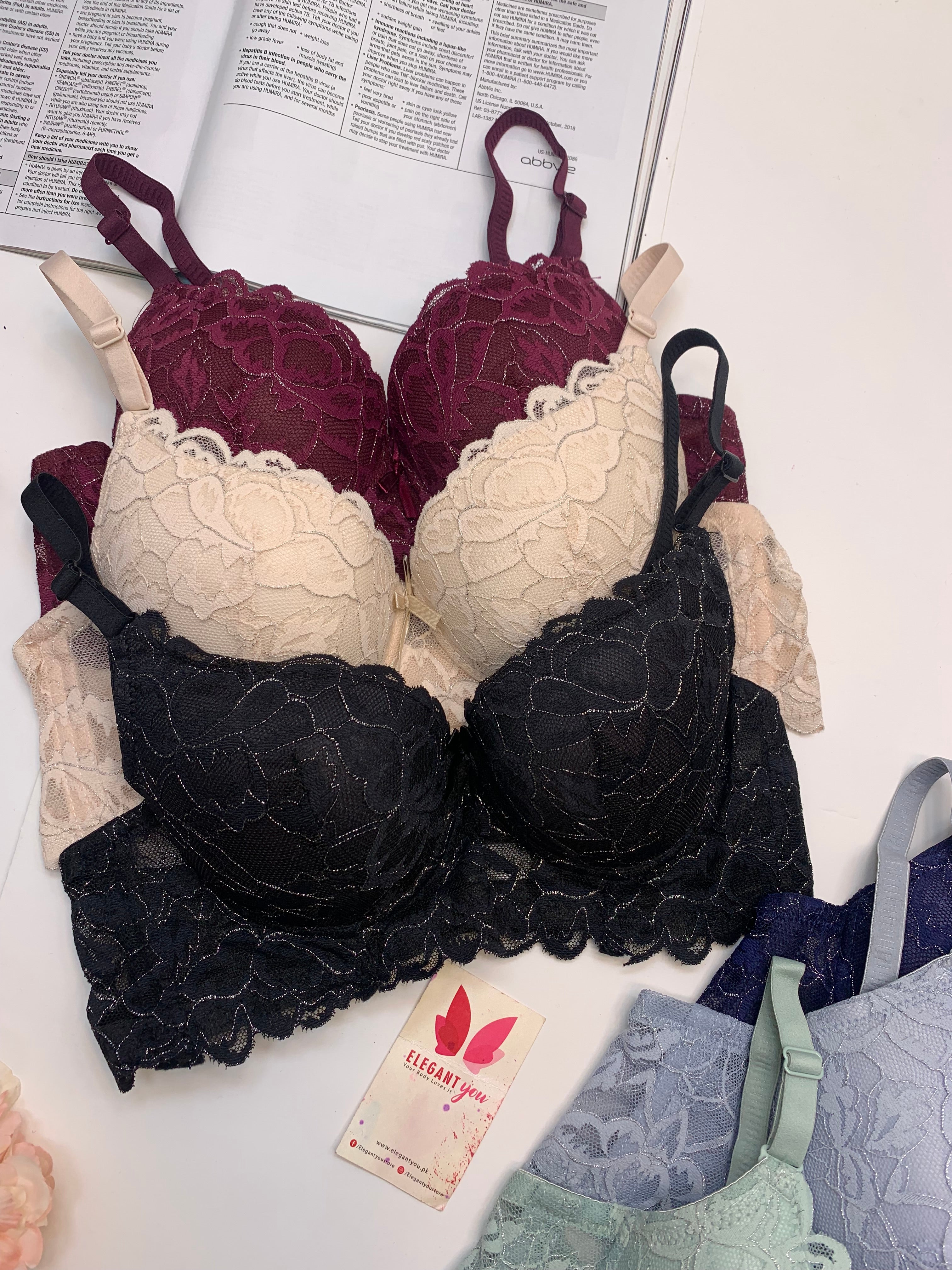 (36-40)B Elegant Padded Push-up Lace Bridal Bra(143)*