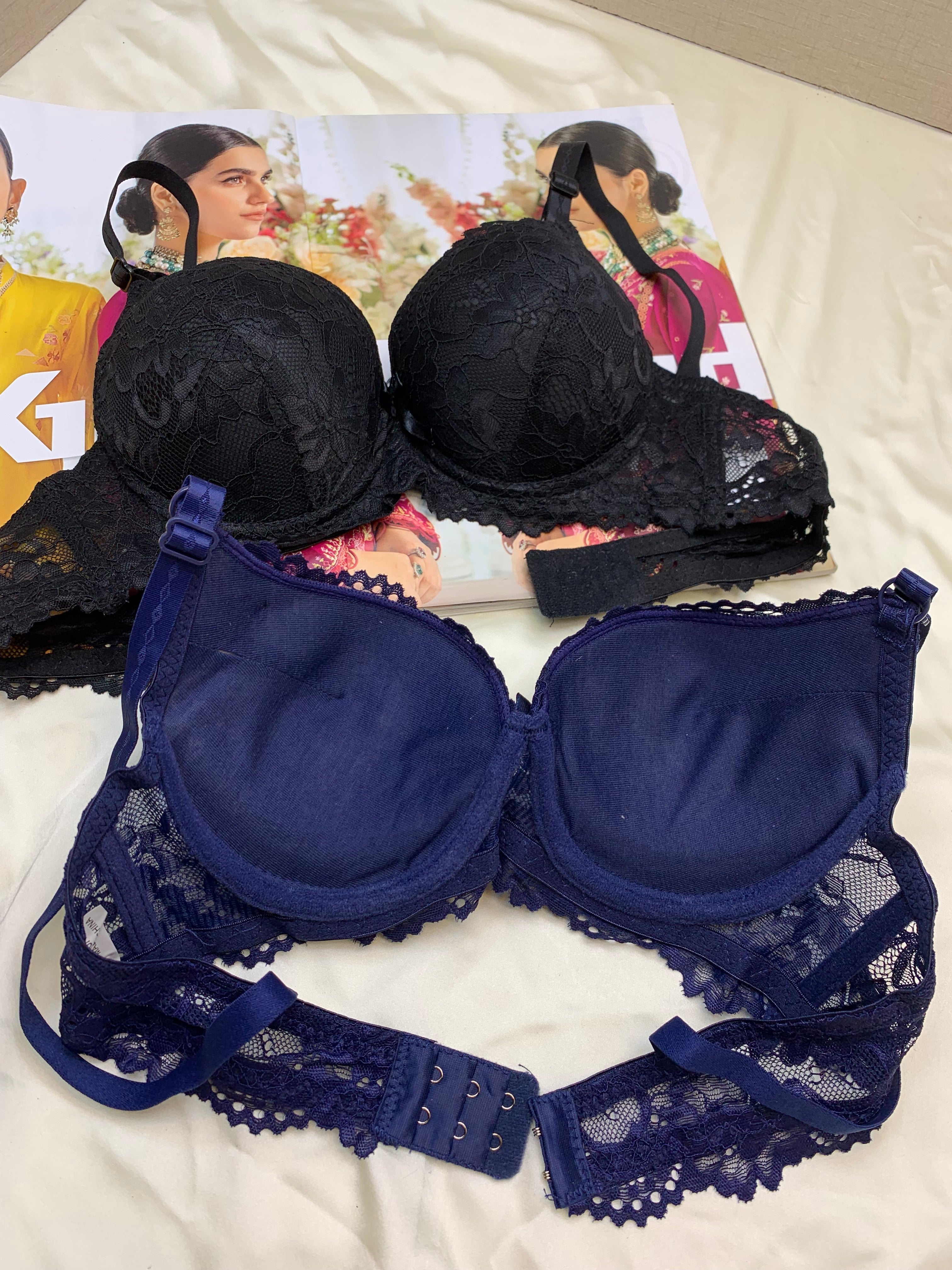 (34-38)b Elegant Double Padded Push-up Lace Bridal Bra (162)*