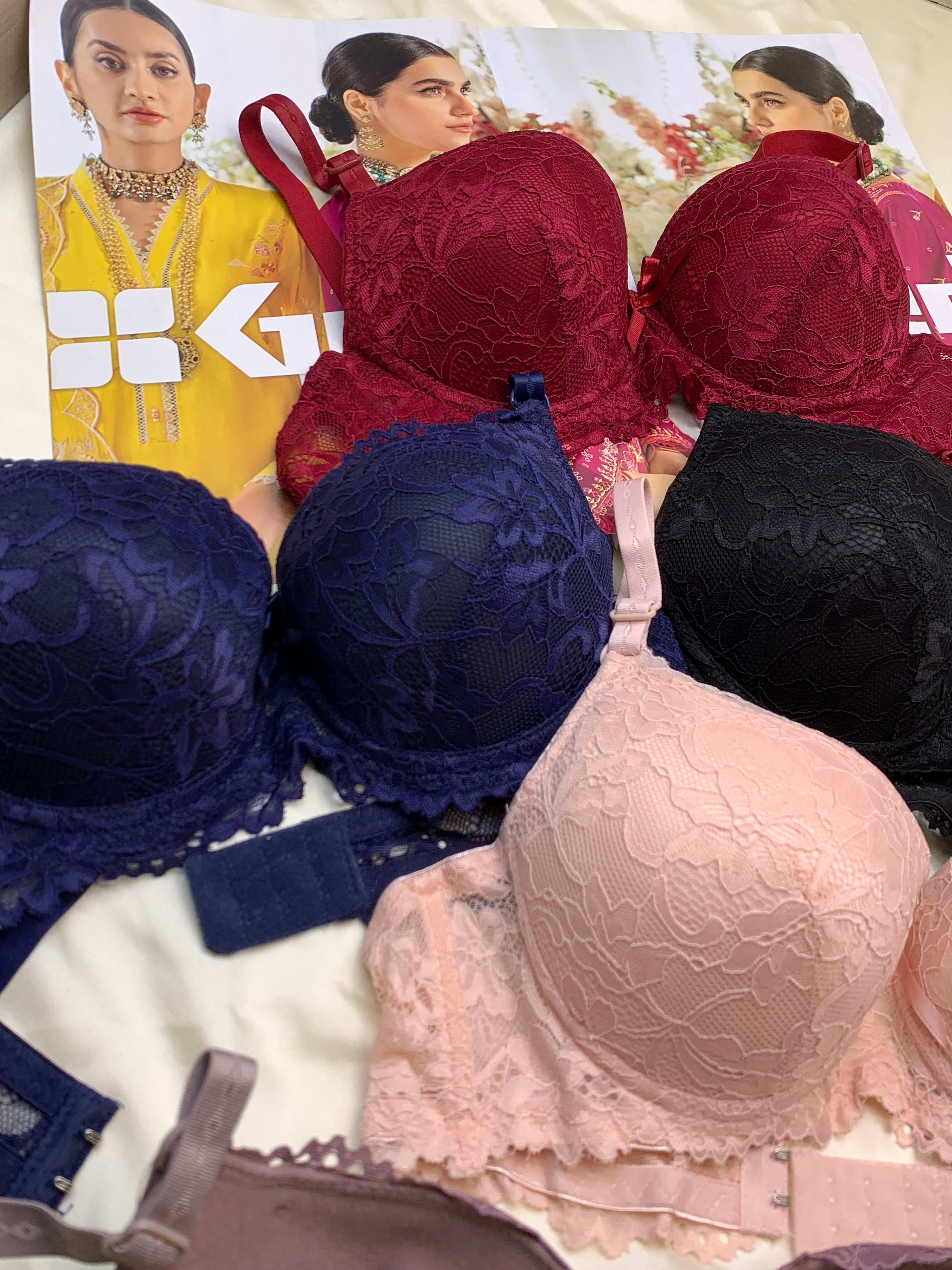 (34-38)b Elegant Double Padded Push-up Lace Bridal Bra (162)*