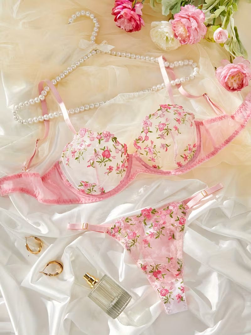 Floral Embroidered Sheer Mesh Underwire Lingerie Set🌸 Summer Collection Special 🔥 BUY 1 GET 2 FREE 🔥