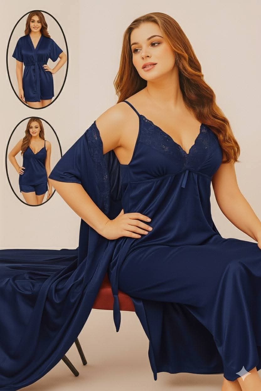 Women's 3-Piece Satin Sleepwear Set Nighty: