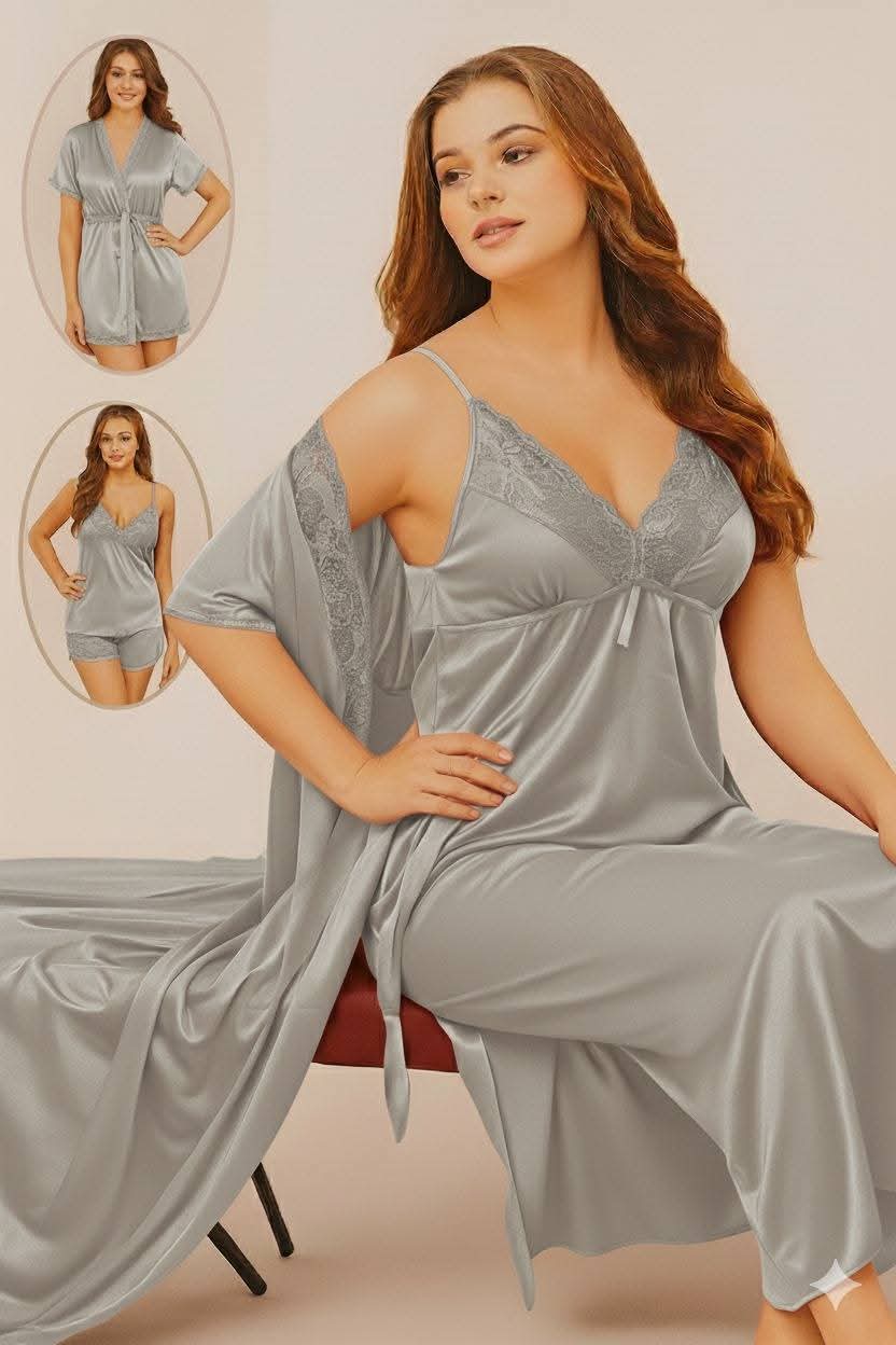 Women's 3-Piece Satin Sleepwear Set Nighty: