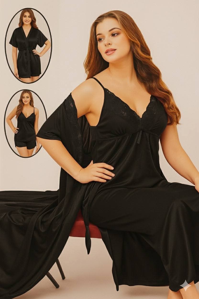 Women's 3-Piece Satin Sleepwear Set Nighty: