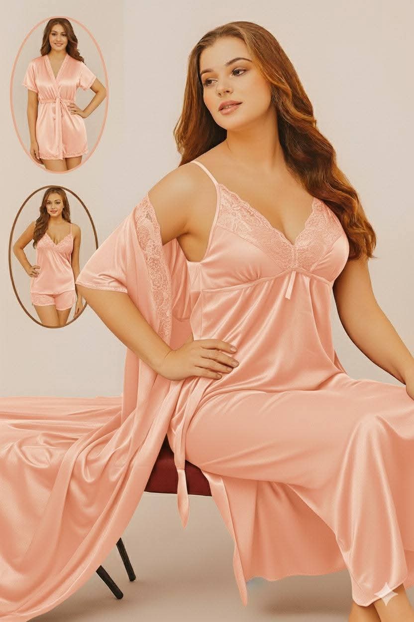 Women's 3-Piece Satin Sleepwear Set Nighty: