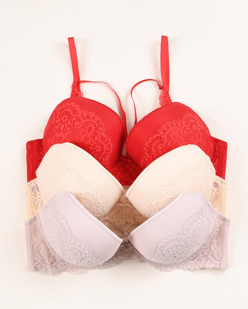 (34-38)b Criss Cross Strip Double Padded Pushup Lacy Bra(132)*
