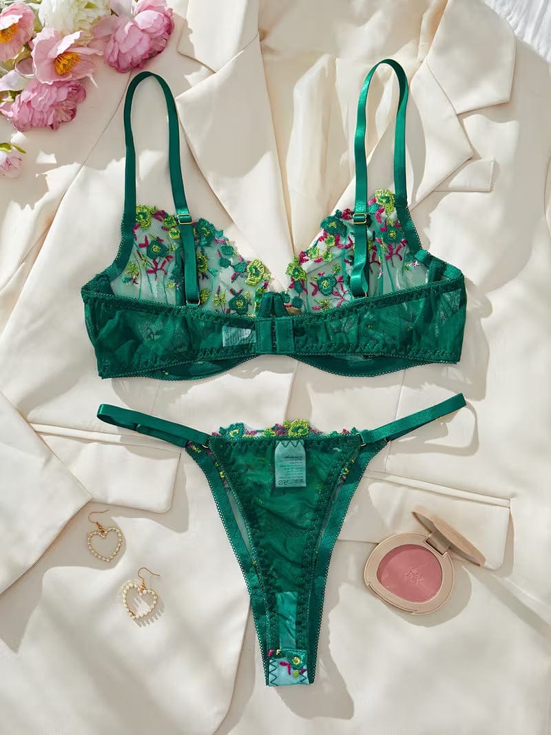 Floral Embroidered Sheer Mesh Underwire Lingerie Set🌸 Summer Collection Special 🔥 BUY 1 GET 2 FREE 🔥