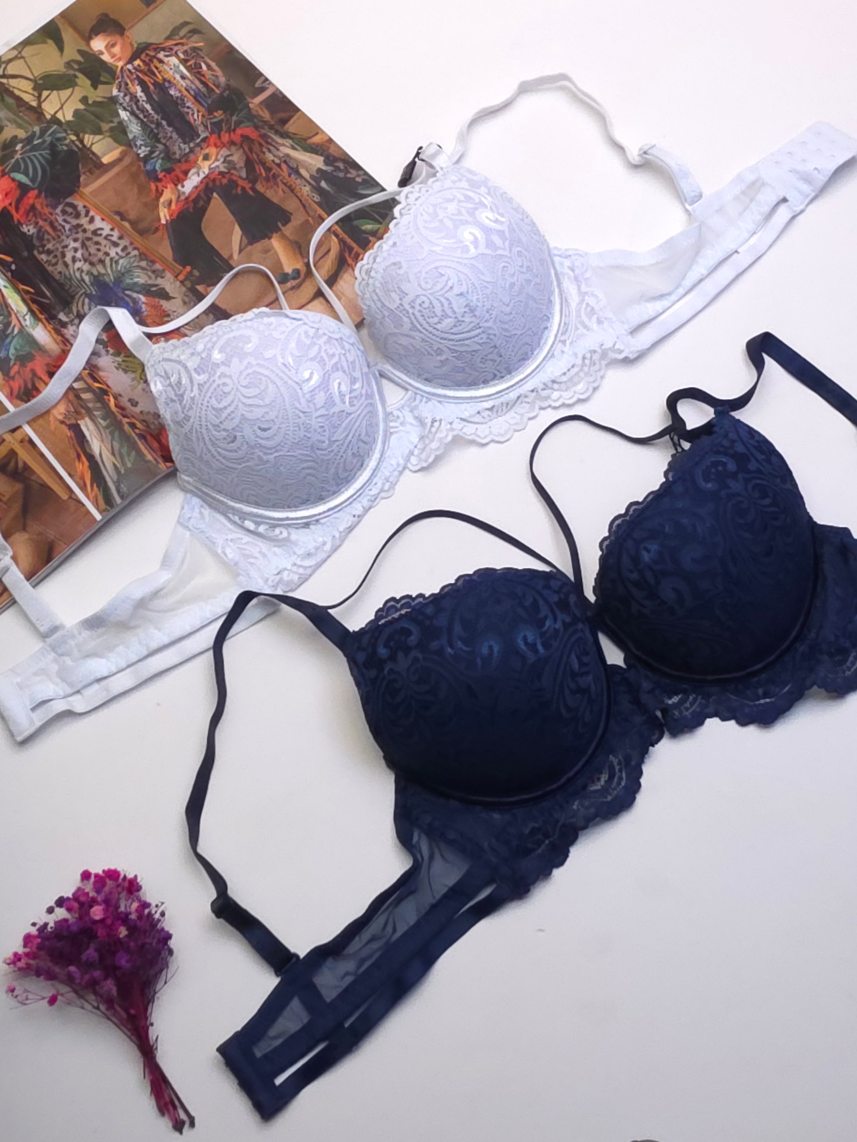 (34-40)B Elegant Double Padded Push-up Lace Bridal Bra (148)*